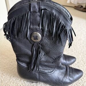 Acme Vintage Black Leather Fringe Western Boots